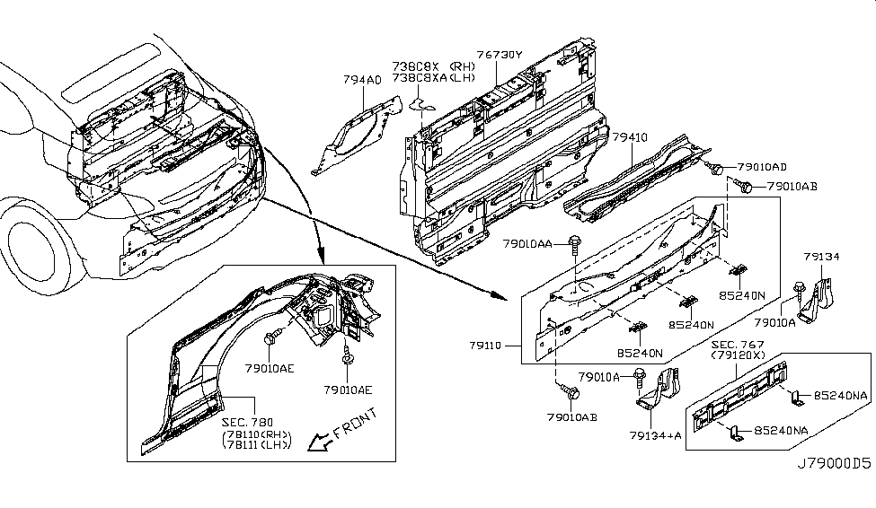 Nissan 738C8-1GR0A Seal-Finisher,Rear Seat Back Support