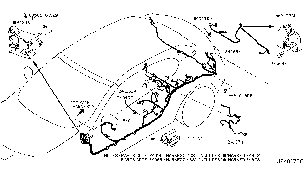 Nissan 24069-1GR0A Harness-Roof