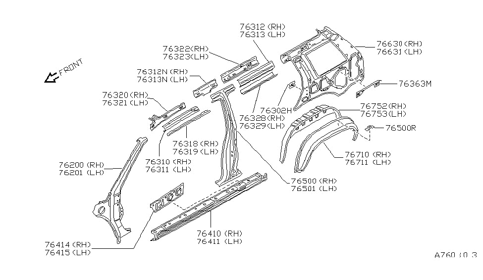 Nissan 76501-83G35 Pillar-Center,LH