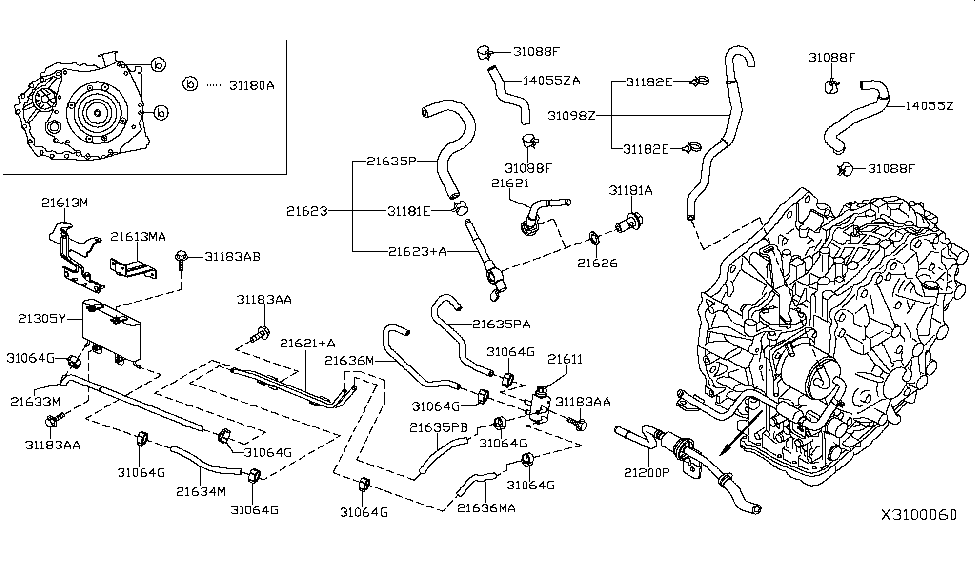 21636-3LN1A Genuine Nissan #216363LN1A Hose-Oil Cooler To Engine