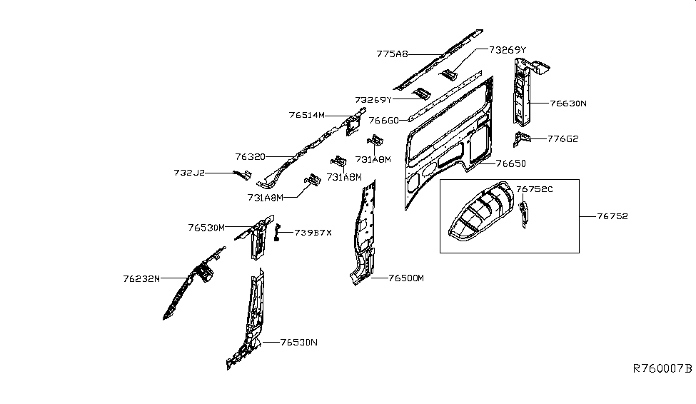 Nissan G32J2-1PAMA Bracket-Roof Bow,2ND RH