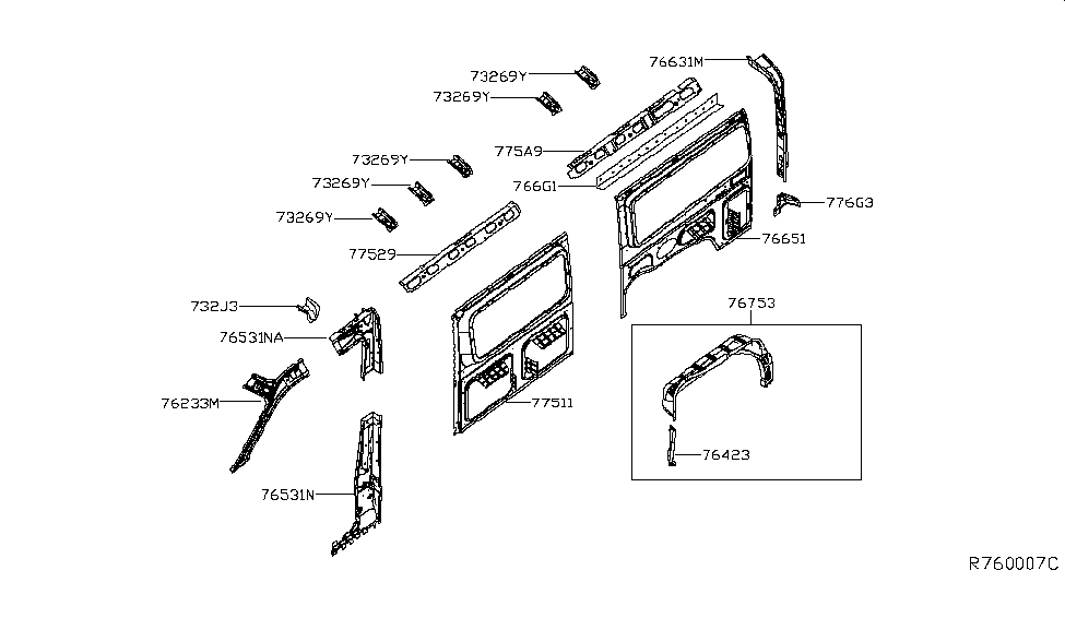 Nissan G7577-1PAMA Reinforce Assembly-Side, Panel RH