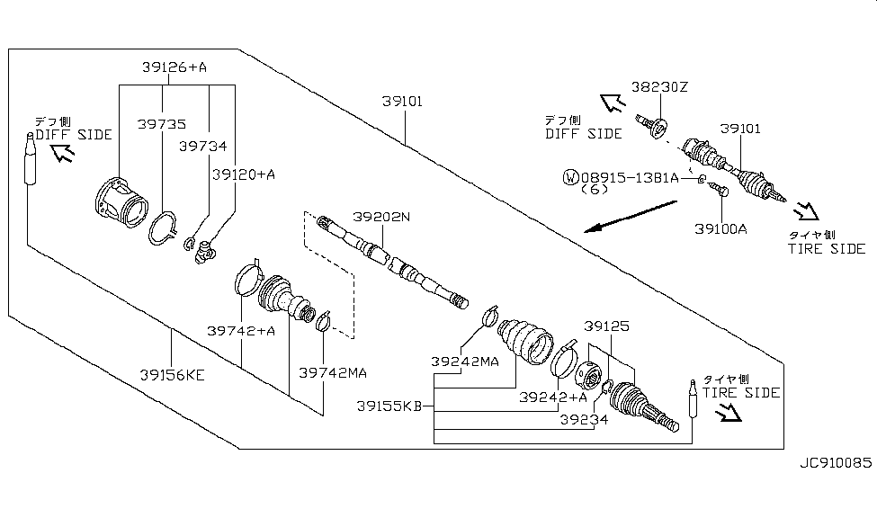 Nissan 38230-64E00 Shaft Assembly-Side,Differential