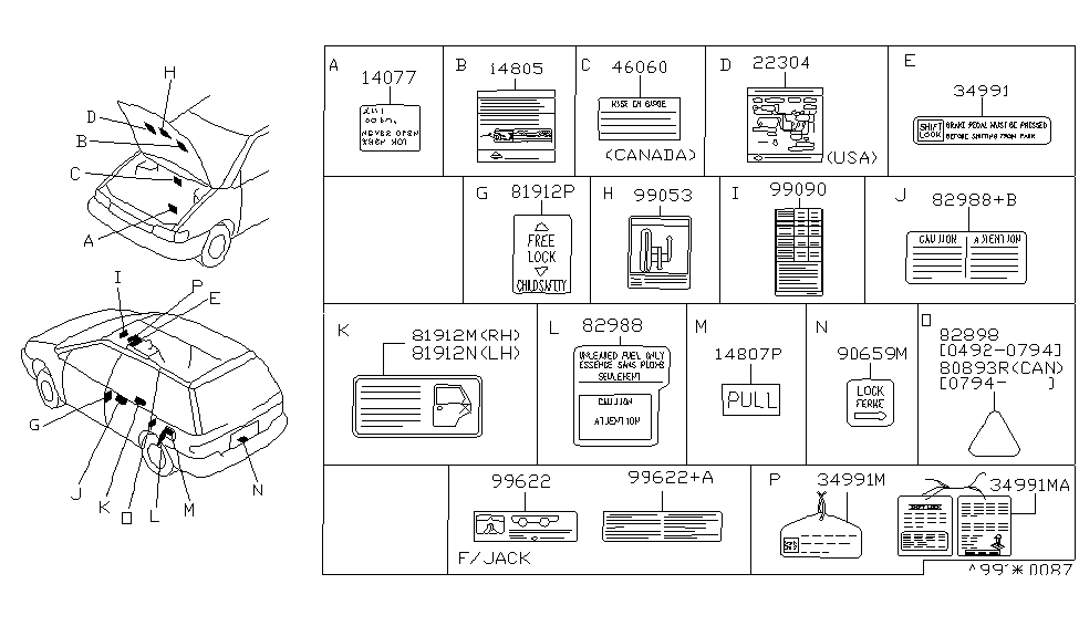 Nissan 99556-85E00 Label-Caution Jack Setting