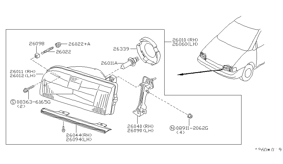 Nissan 26044-30R00 MOULDING-Head Lamp RH