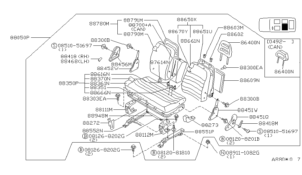 Nissan 88452-36R00 Device Assembly-RECLINING,2ND L Seat Inner