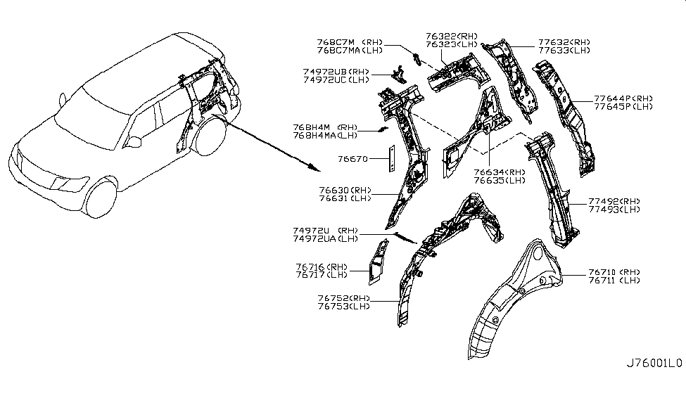 Nissan 768C7-1LA0A Insulator-Rail Roof Side