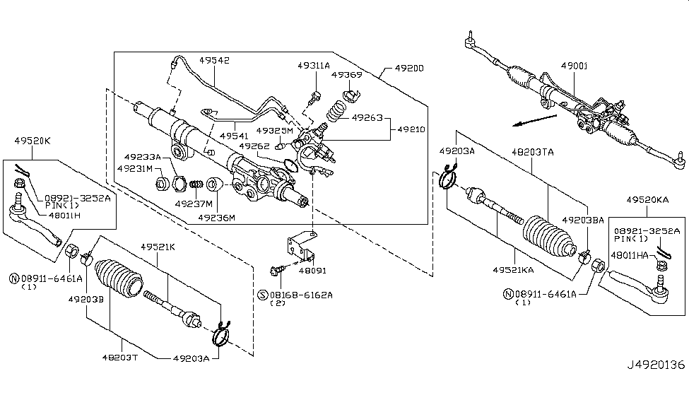 49001-1LA3A Nissan Power Steering Gear & Linkage Assembly