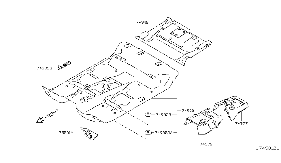 Nissan 74985-6HH0B Bracket-Carpet,Front RH