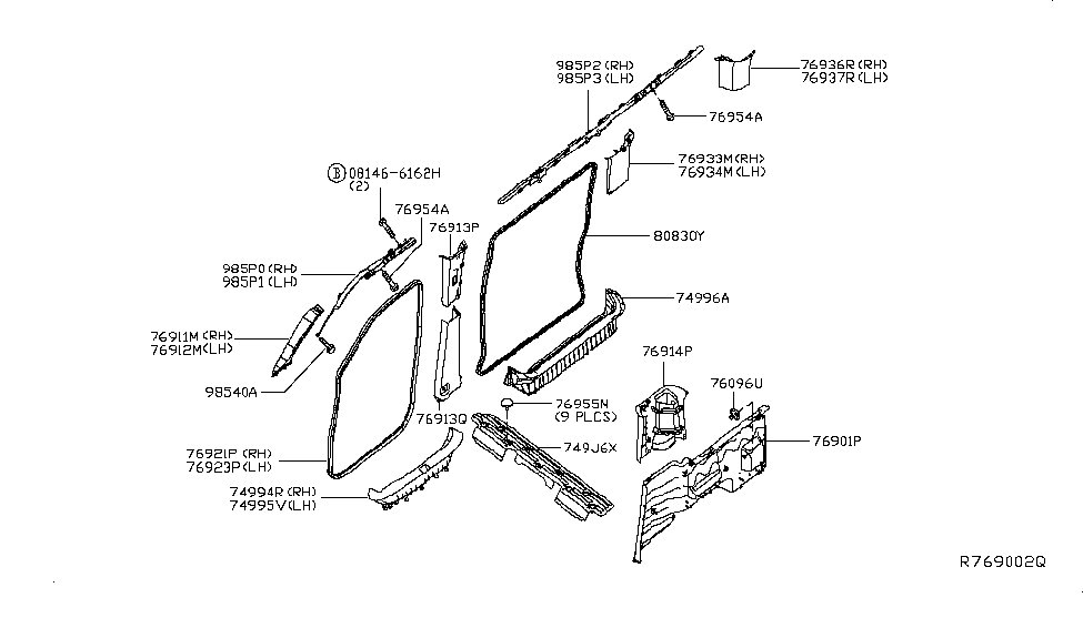 Nissan 76936-1PB0A GARNISH-Back Pillar,Upper RH