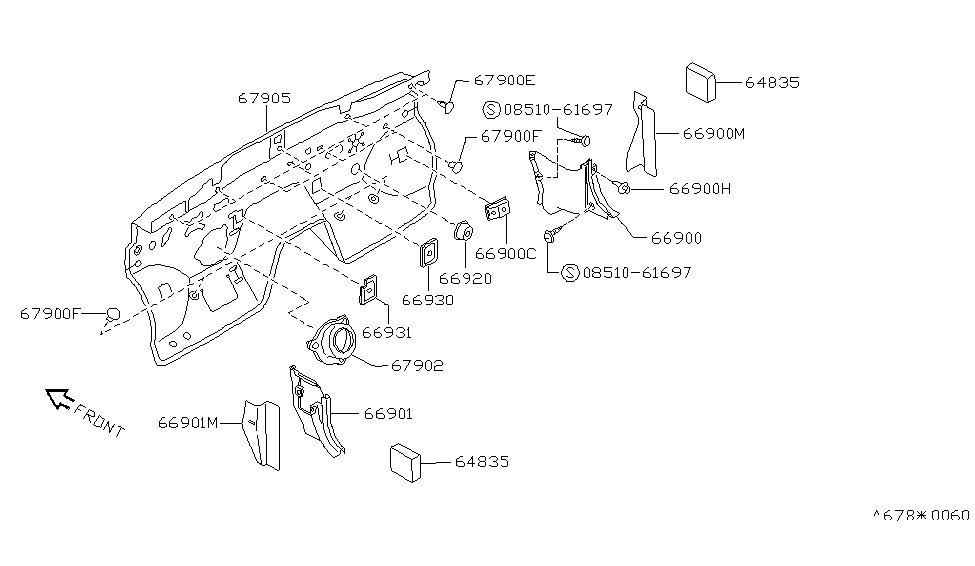 Nissan 66911-35F00 INSULATOR Dash L