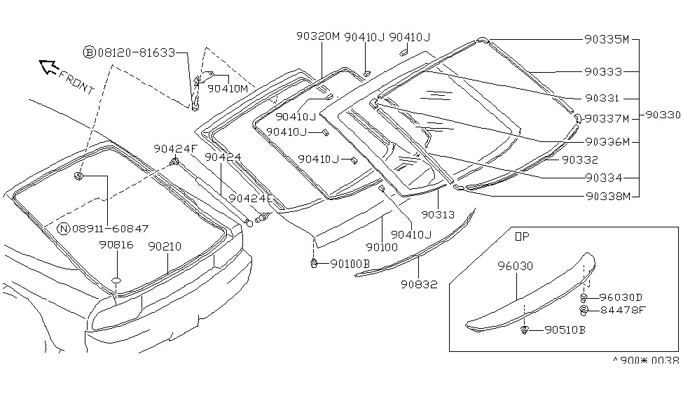 Nissan 90382-40F00 Welt-Back Door Window