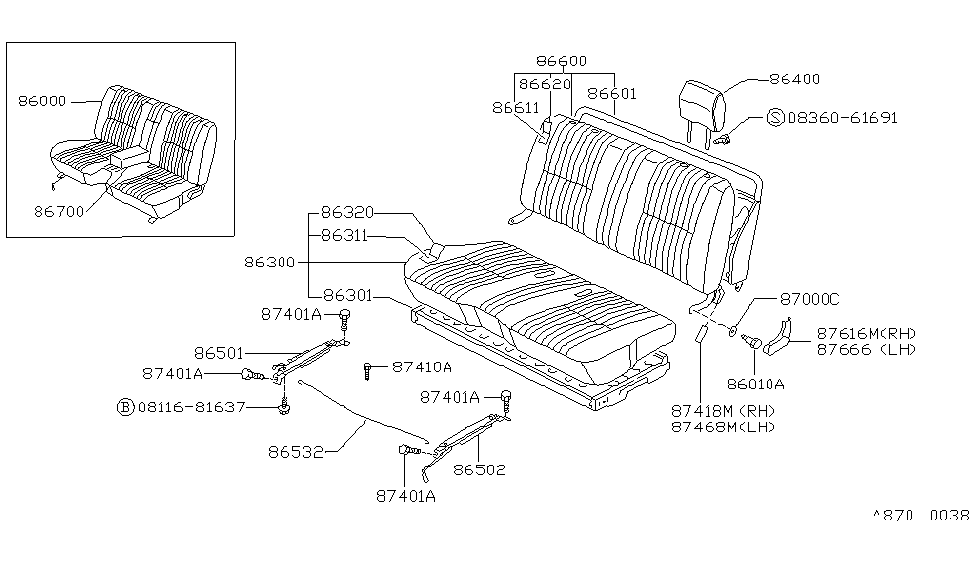 Nissan 86700-78G00 Front Seat Armrest Assembly