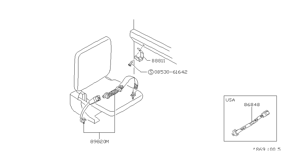 Nissan 88820-12G02 3Rd Seat Belt Set, 2Point Red