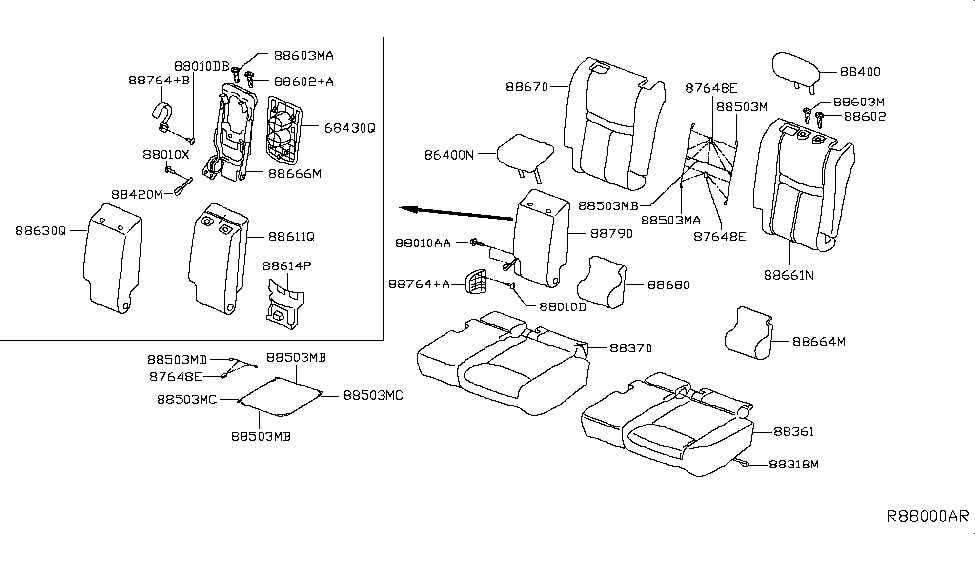 Nissan 88700-4BC2B 2Nd Seat Armrest Assembly Center