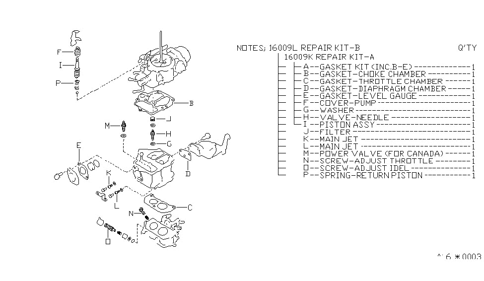 Nissan 16009-33M11 Repair Kit B