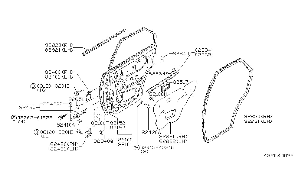 Nissan 82100-16M00 Door Rear RH