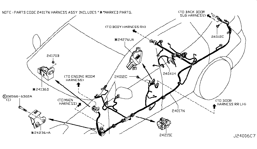 Nissan 24015-CZ30A Harness-Body, LH