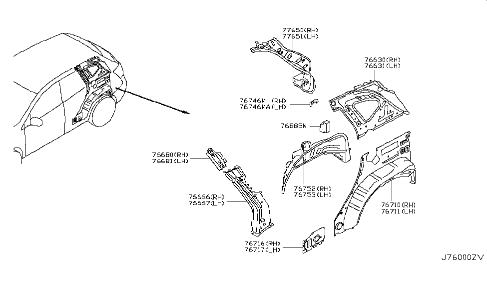 Nissan 78883-1VK0A INSULATOR - Rear Pillar Inner