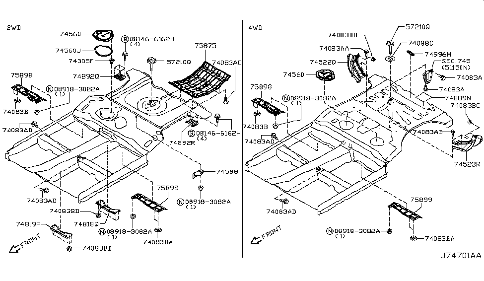 Nissan 74889-CT40B INSULATOR-Rear Floor, Rear