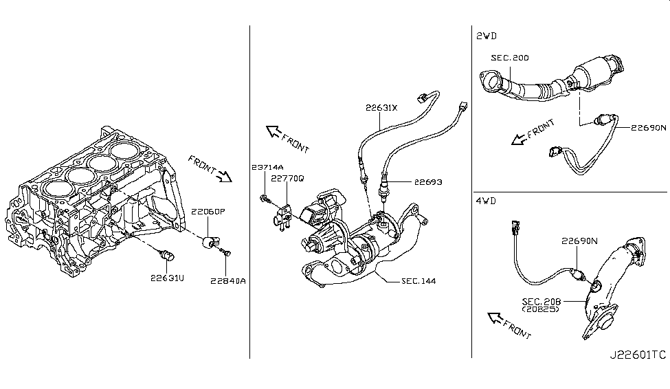 Nissan 22630-BV80A Exhaust Gas Temperature Sensor