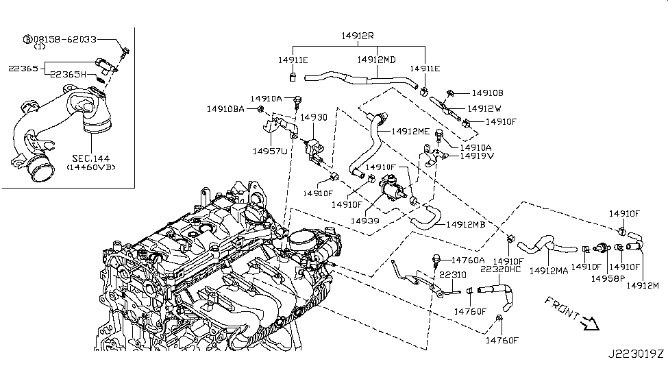 Nissan 14912-1KC0A Hose Assy-Evaporation Control