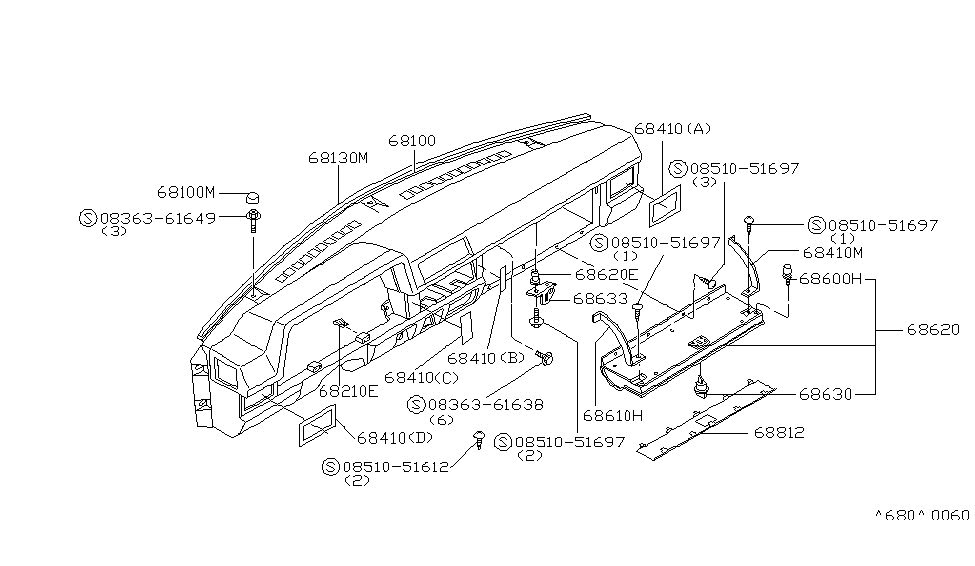 Nissan 68512-01W00 Glove Box Lid Stay