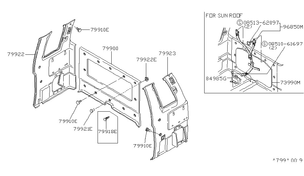 Nissan 76900-65W00 FINISHER Back Inside