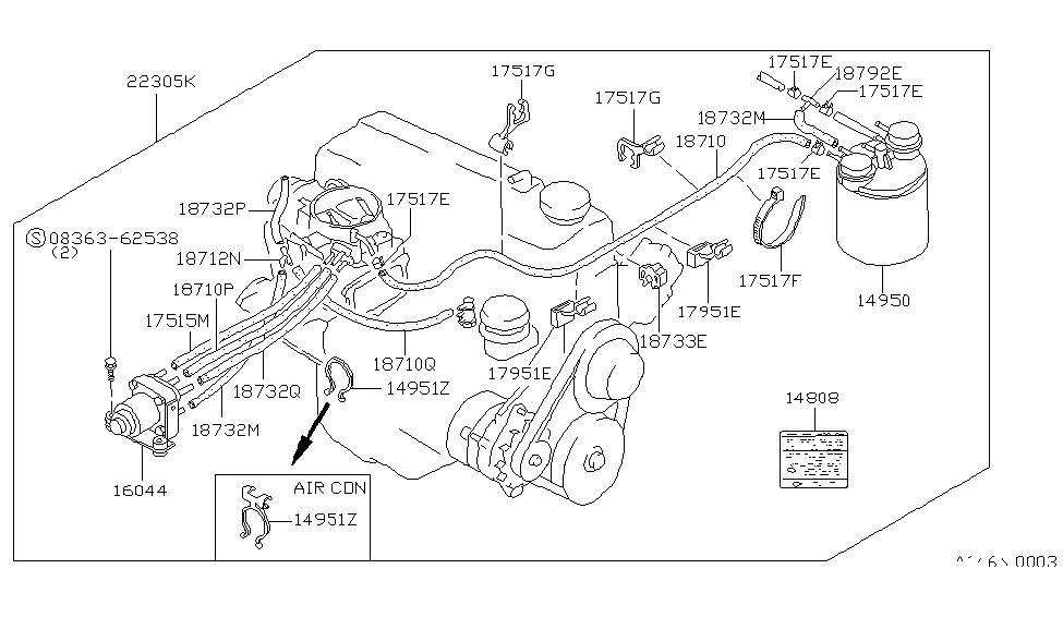 1984 Nissan 720 Pickup Emission Control Piping