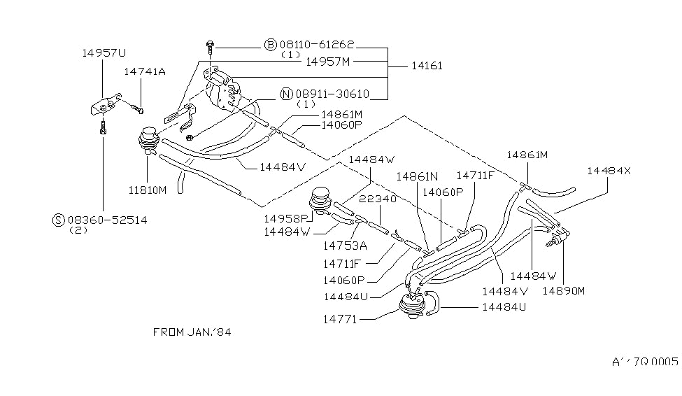 Nissan 22320-10W01 Hose Vacuum