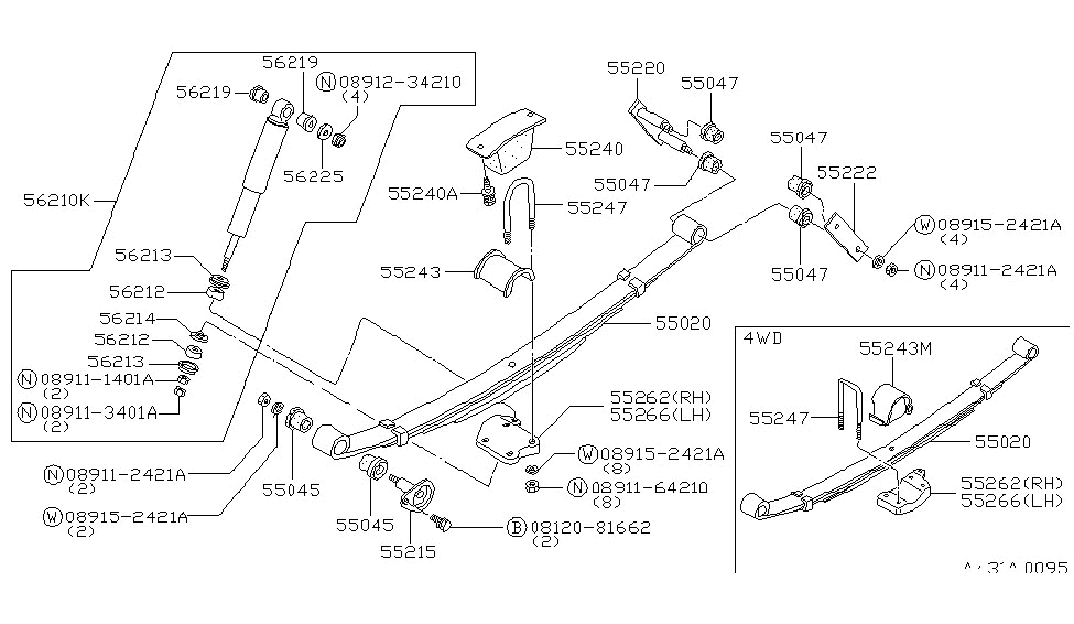 Nissan 55243-50W00 Pad Rear Spring Up