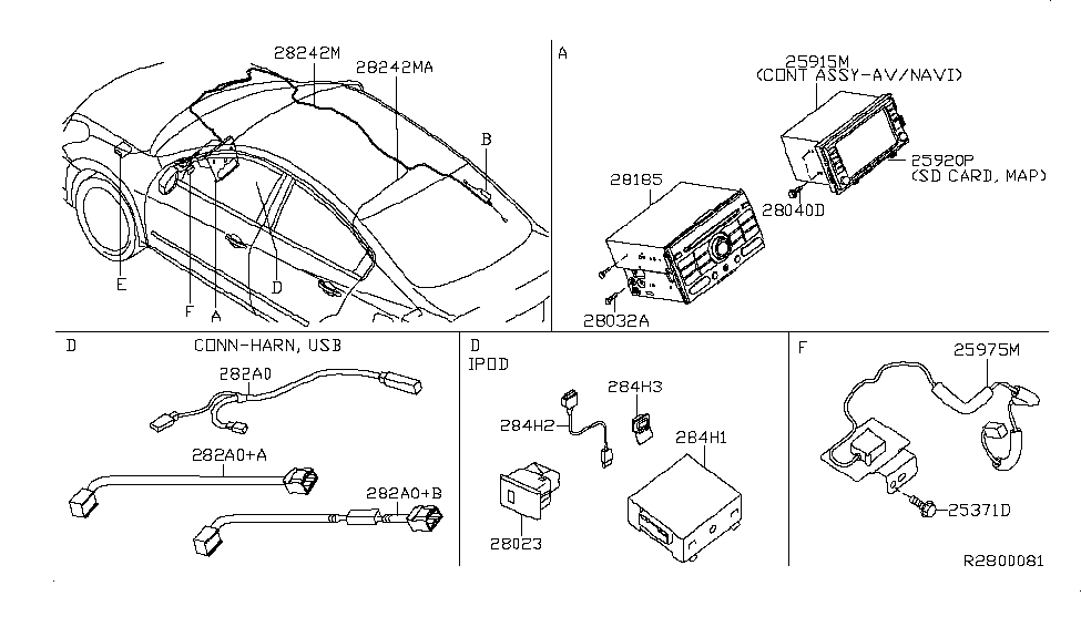 Nissan 282A0-ZT50B Connector-Harness, Usb