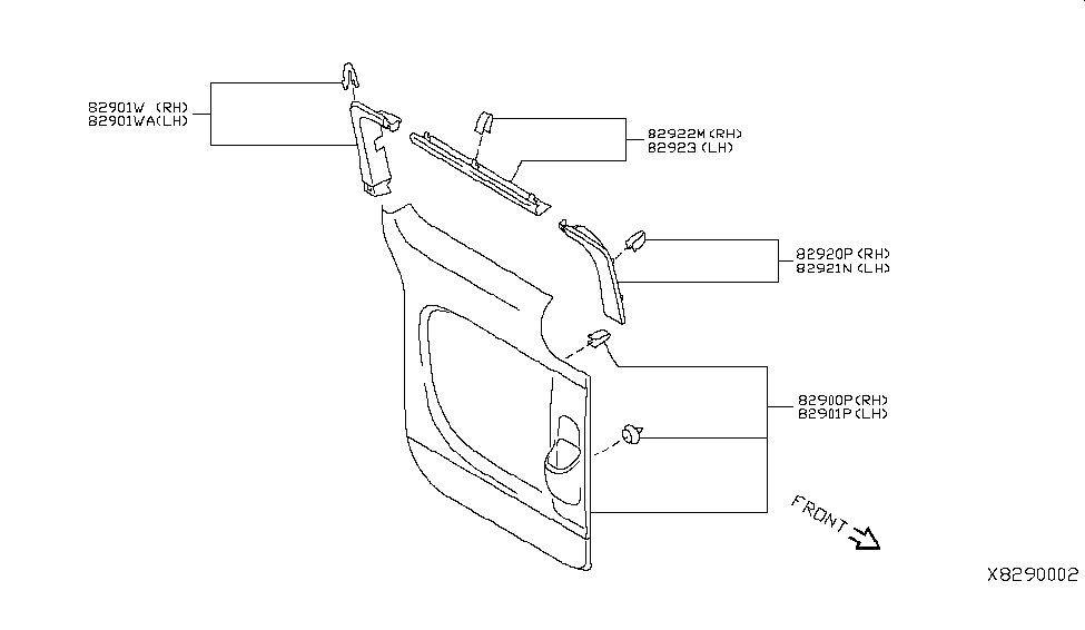 Nissan 82925-3LN0A GARNISH Assembly-Slide Door Rear