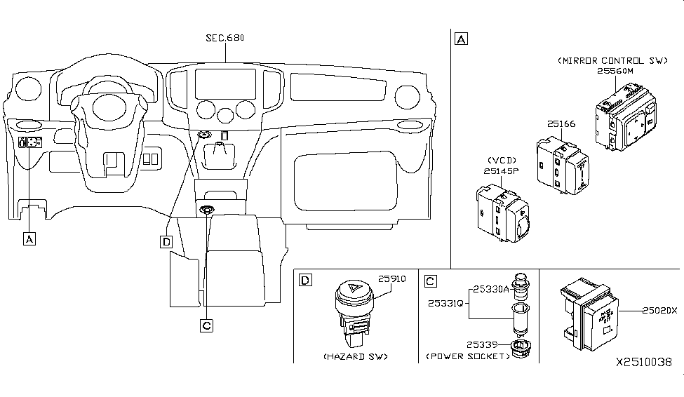 Nissan 25166-3LN1A Switch Assy-Driving Lamp