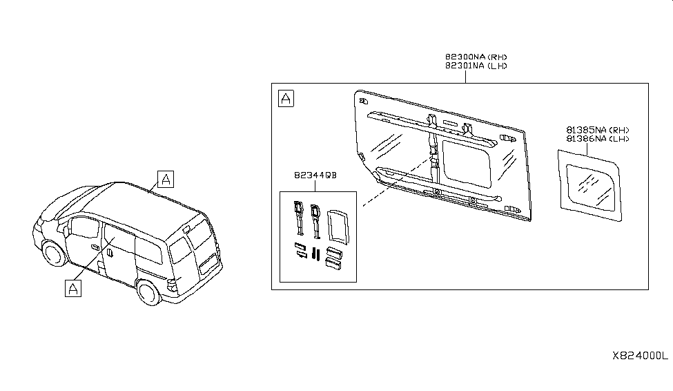 Nissan 82344-9SK0A Glass Assembly-Slide Door LH