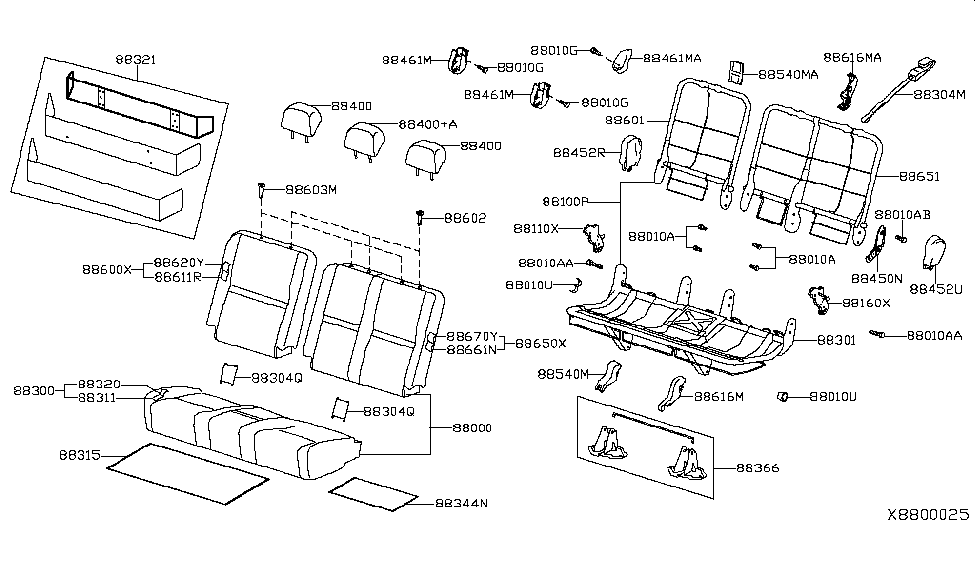 Nissan 88000-3LN9B Rear Seat Black