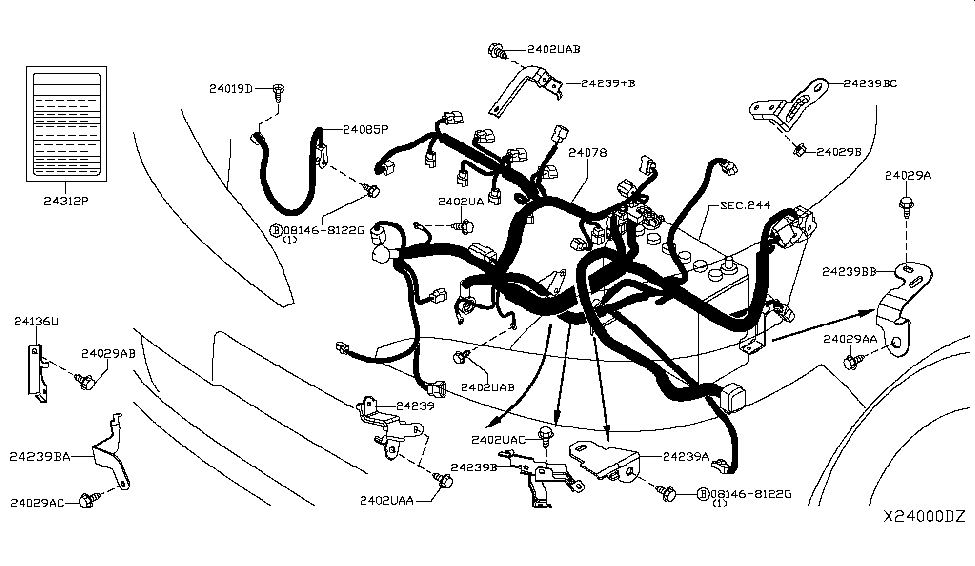 Nissan 24239-3LN0B Bracket-Engine Harness