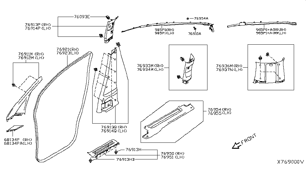 Nissan 76936-9SK0A GARNISH - Back Pillar, RH