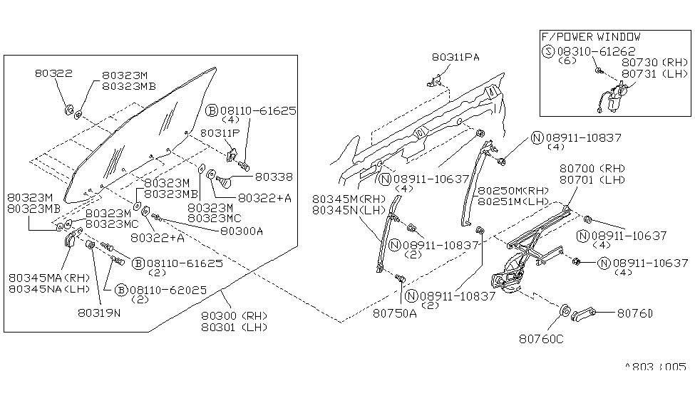 Nissan 80340-91L00 Guide-Door Glass Lower,RH