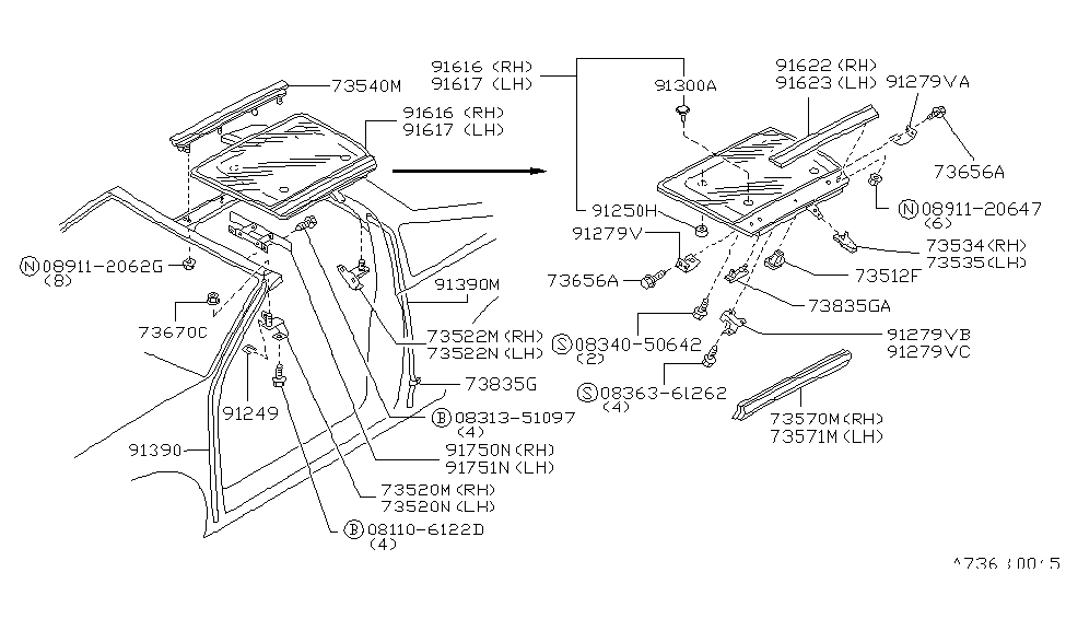 Nissan 91616-63Y00 Roof Assembly-Hatch,RH