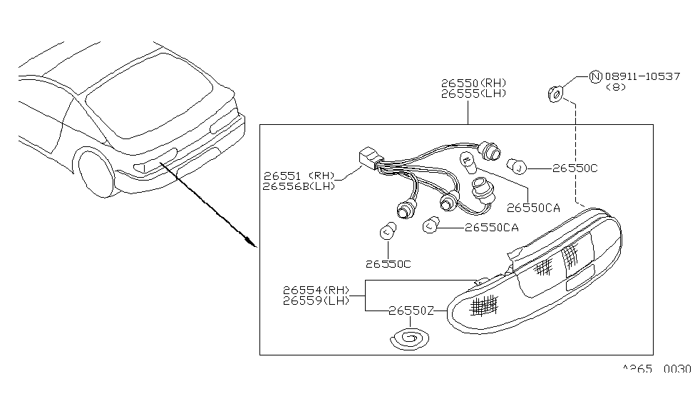 Nissan 26556-61Y00 Rear Combination Lamp Socket Assembly, Left