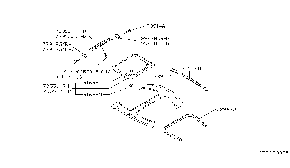 Nissan 73916-63Y11 Garnish Assy-Roof,RH