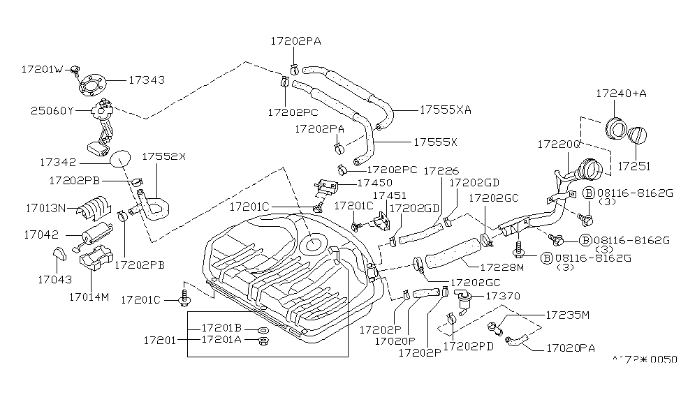 Nissan 17235-54A00 Connector-Hose,Filler