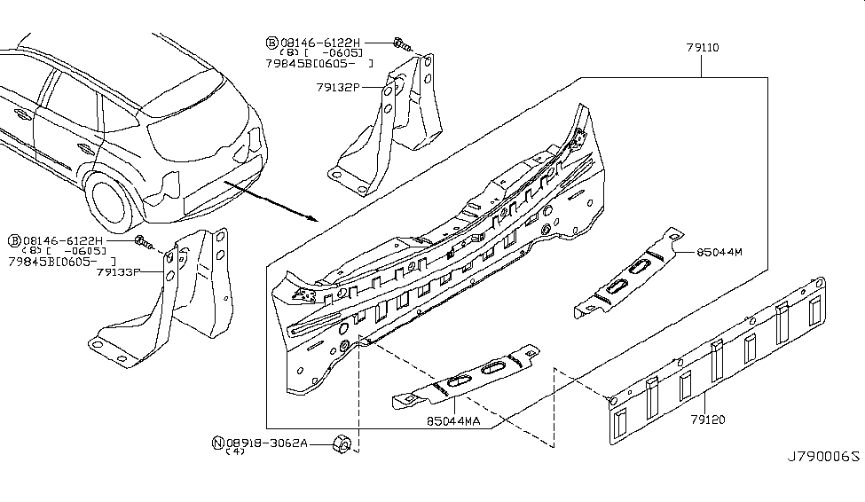 Nissan 79133-CA000 Bracket - Rear Panel Reinforce, LH