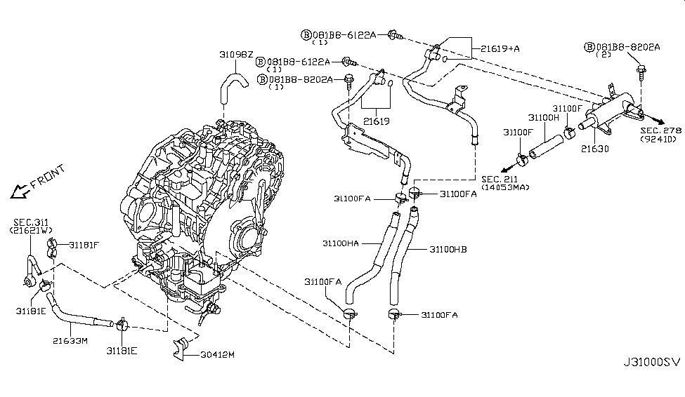 Nissan 21619-CA100 Tube Assy-Oil Cooler