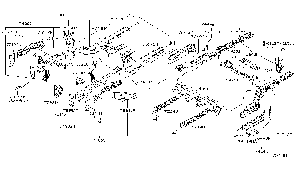 Nissan 67400-CA000 Member-Dash Lower Cross,R