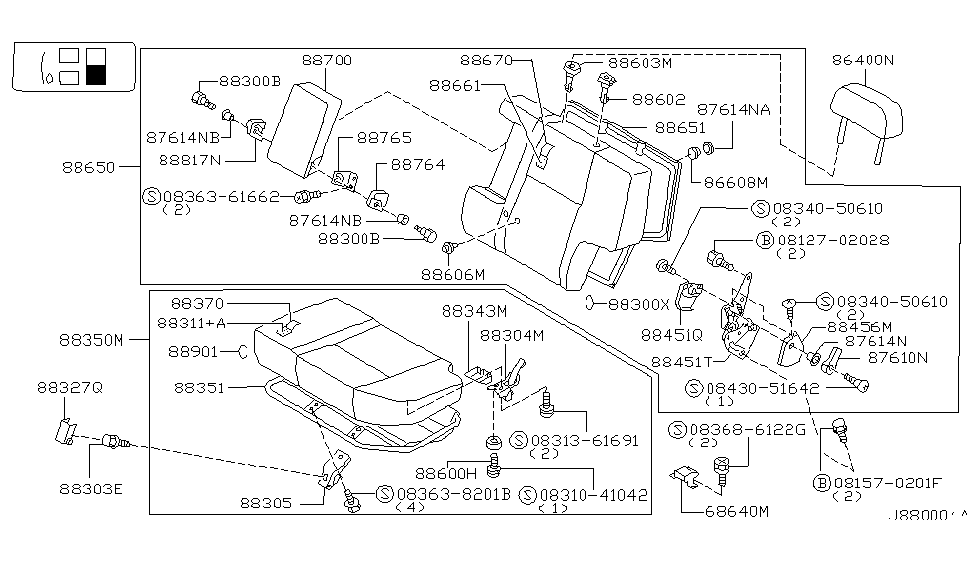 Nissan 88651-6W102 Frame Assembly-Rear Seat Back,LH