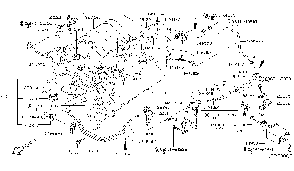 Nissan 14912-4W003 Hose Assembly W/SERVICE Port