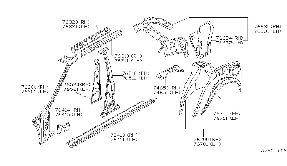 76511-D4530 Nissan Pillar-Center Outer LH