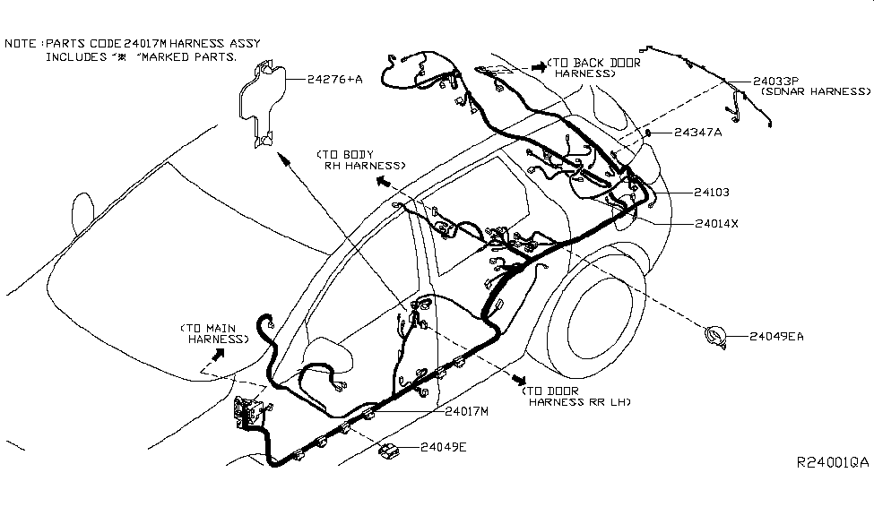 Nissan 24093-9UE3A Harness CONER Sen Rear